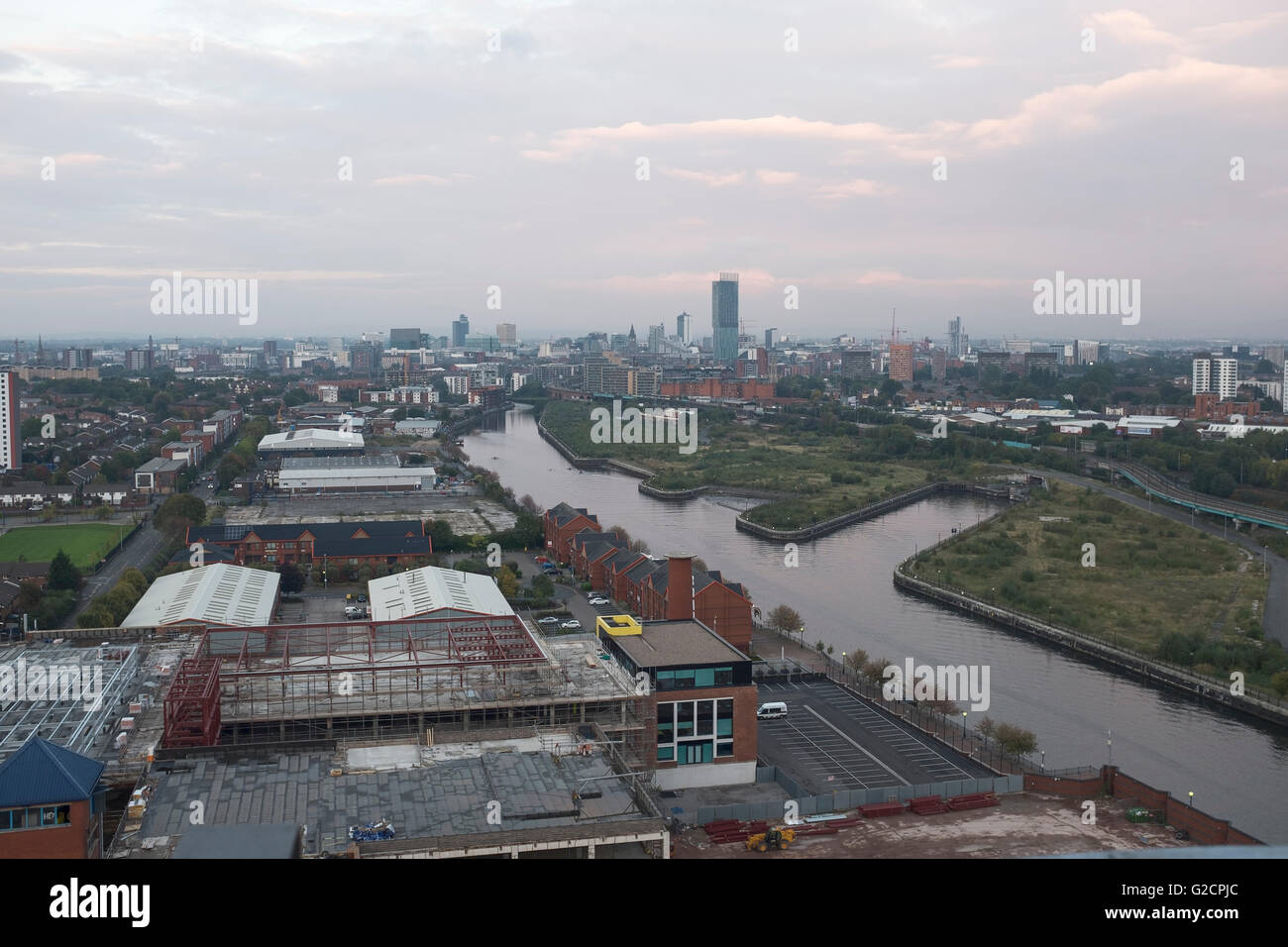 Zentrum-Panorama Skyline der Stadt Manchester Stockfoto