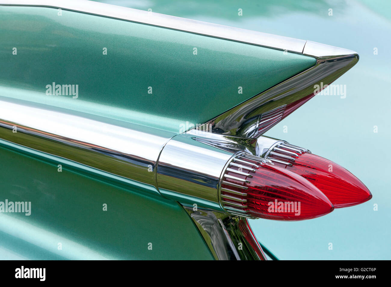 Cadillac Fleetwood 1959, Rücklicht Cadillac im Oldtimer-Stil aus nächster Nähe Stockfoto