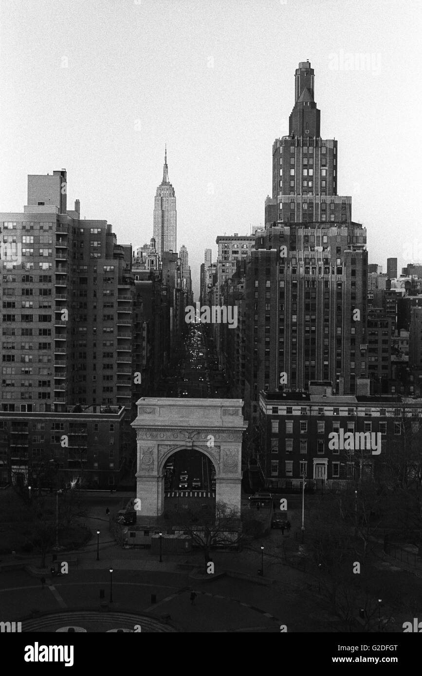Ansicht des Washington Square und Fifth Avenue Stockfoto