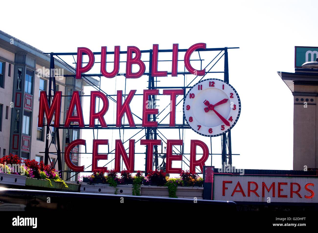 Ikonische Zeichen von der Pike Place Market in Seattle Stockfoto