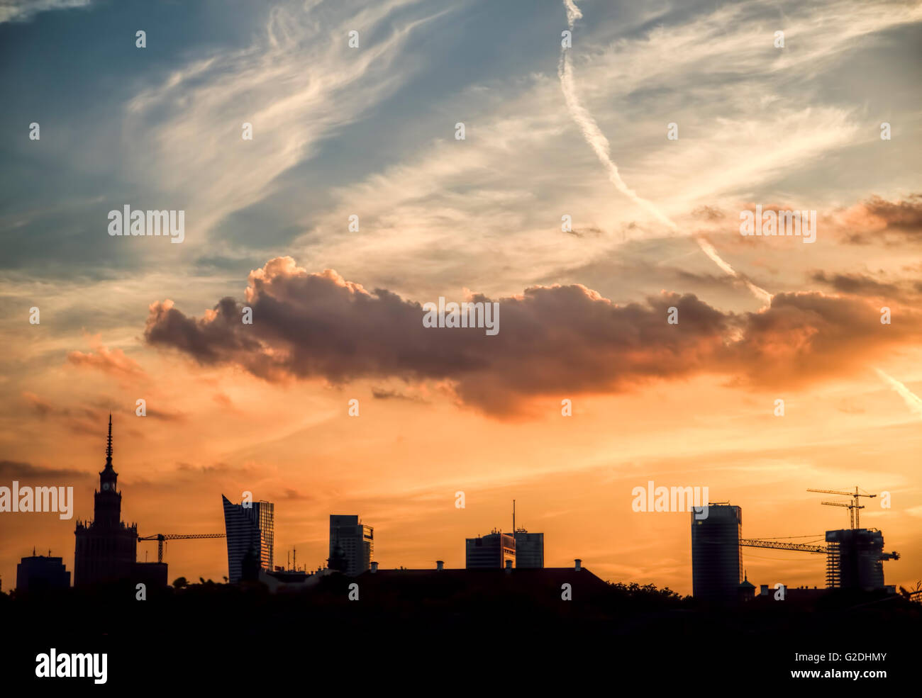 Sonnenuntergang über Warschau Stockfoto
