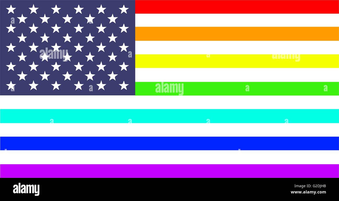 Die amerikanische Flagge in den Farben des Regenbogens. Stock Vektor
