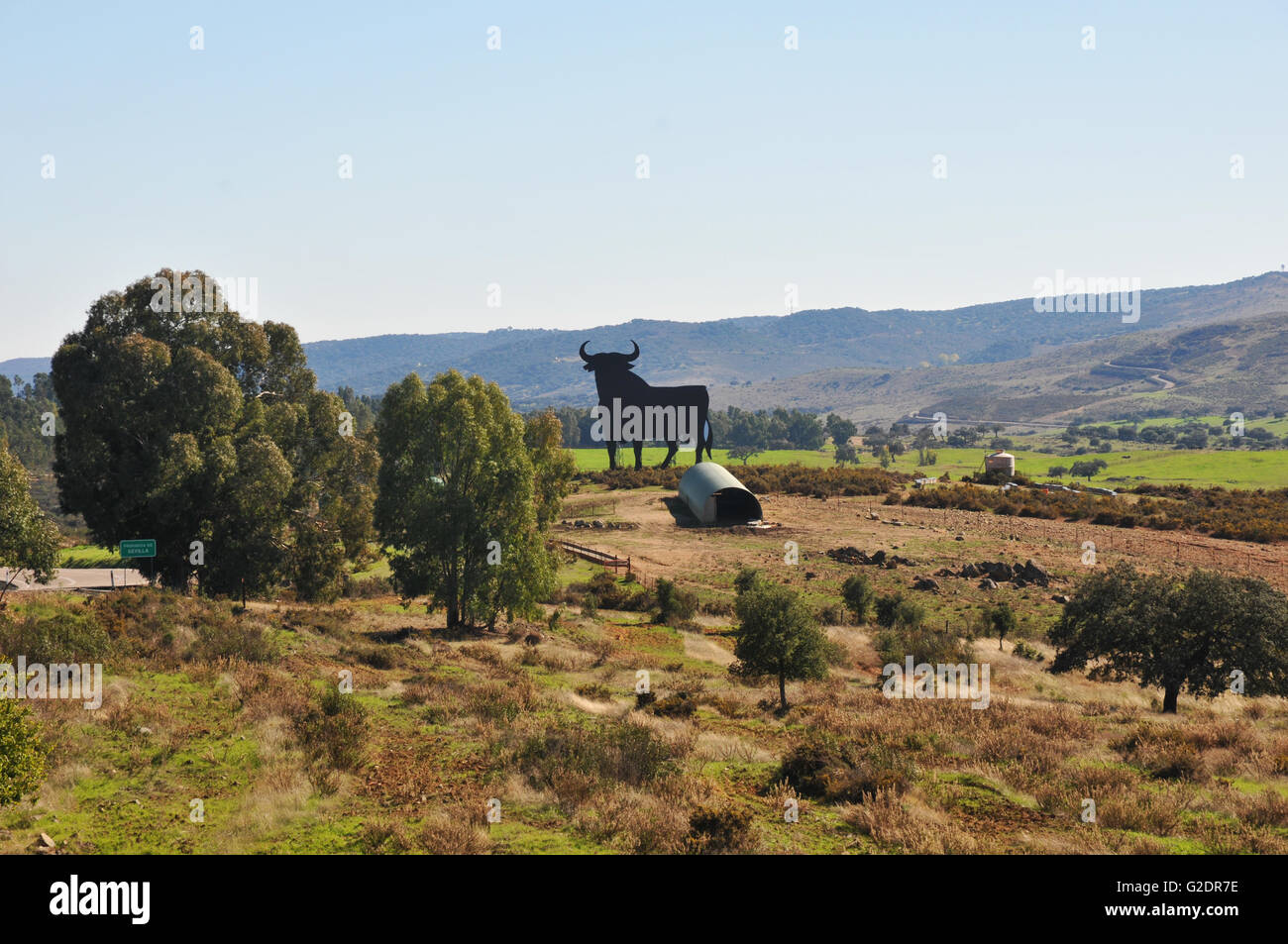 Bull Werbung Bild am Straßenrand in Andalusien. Stockfoto