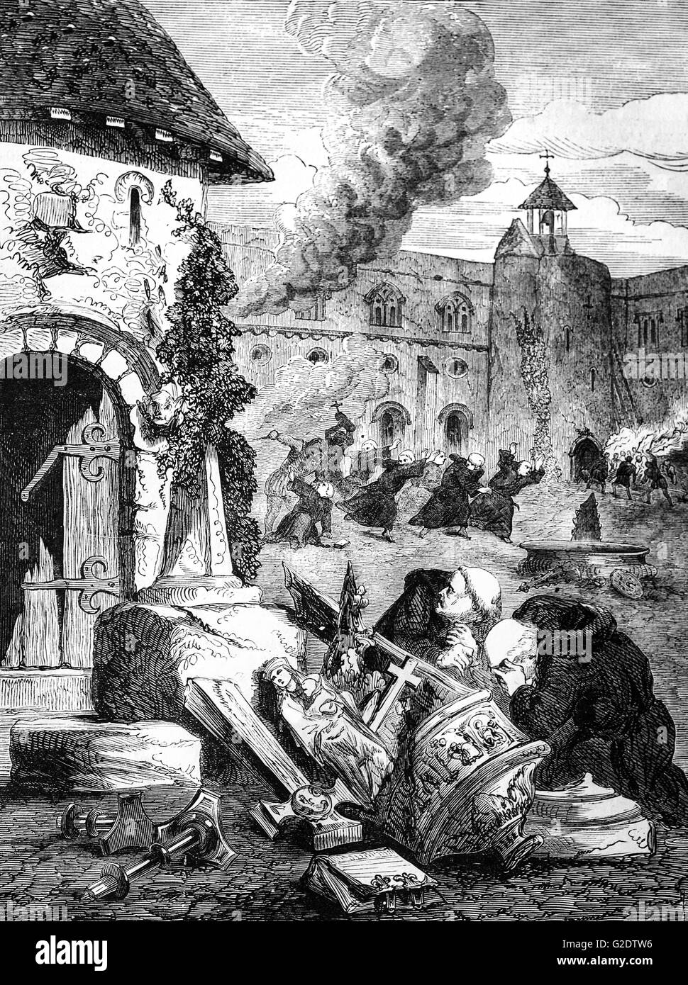 Die Zerstörung der Kartause von Perth, Schottland von protestantischen Randalierer im Jahre 1559. Es war die einzige Kartäuser Haus jemals in Schottland hergestellt werden Stockfoto