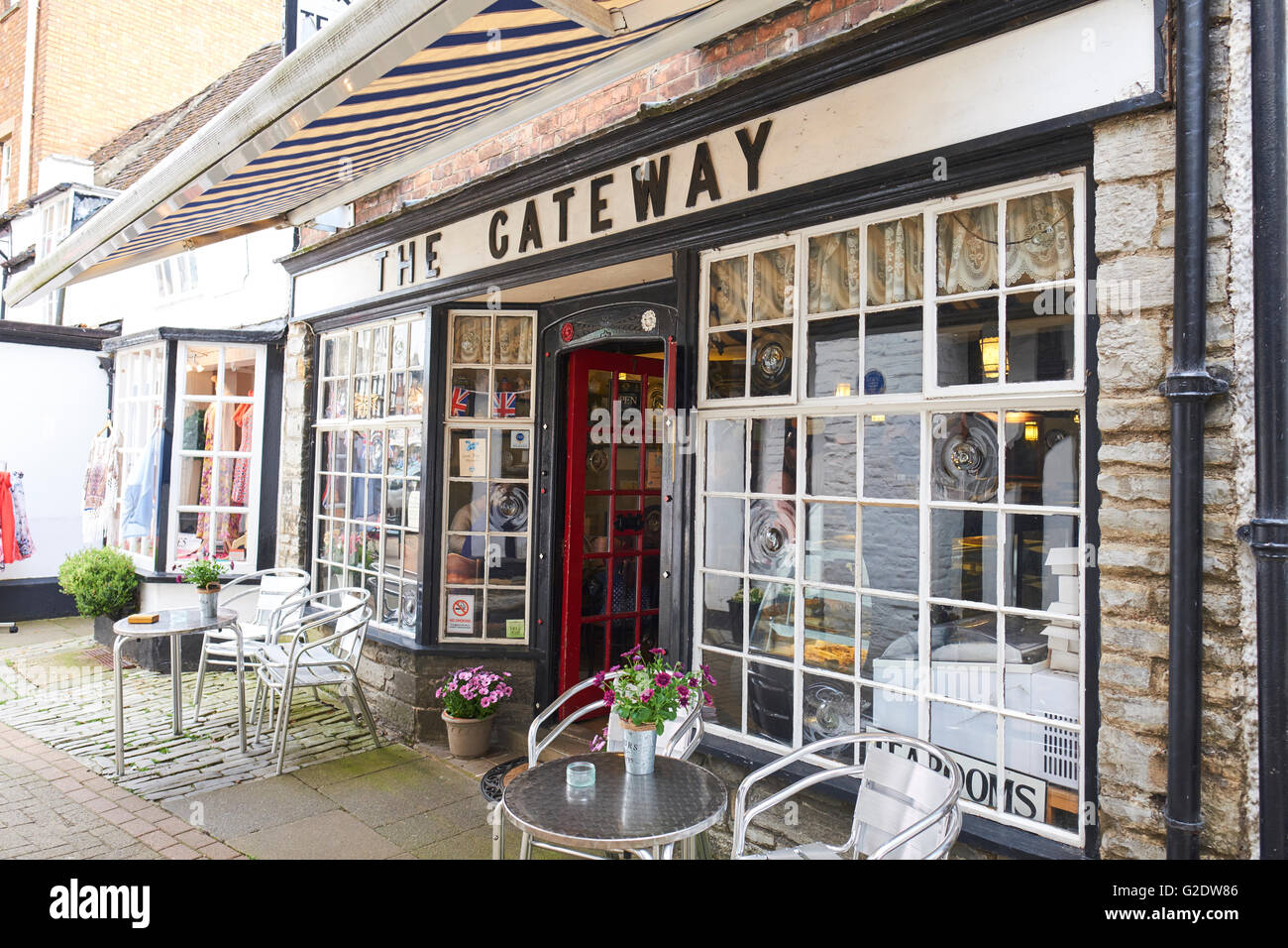 Die Gateway-Teestuben neben Abt Reginald Gateway Markt platzieren Evesham Wychavon Worcestershire UK Stockfoto