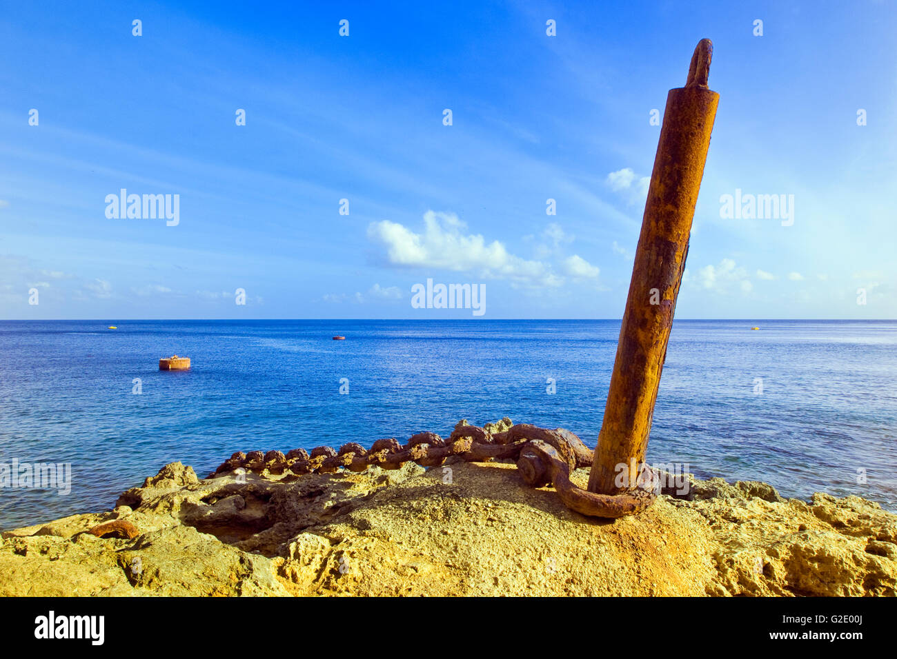 Eine alte stillgelegte Liegeplatz Poller in Flying Fish Fish Cove, Christmas Island, Australien Stockfoto