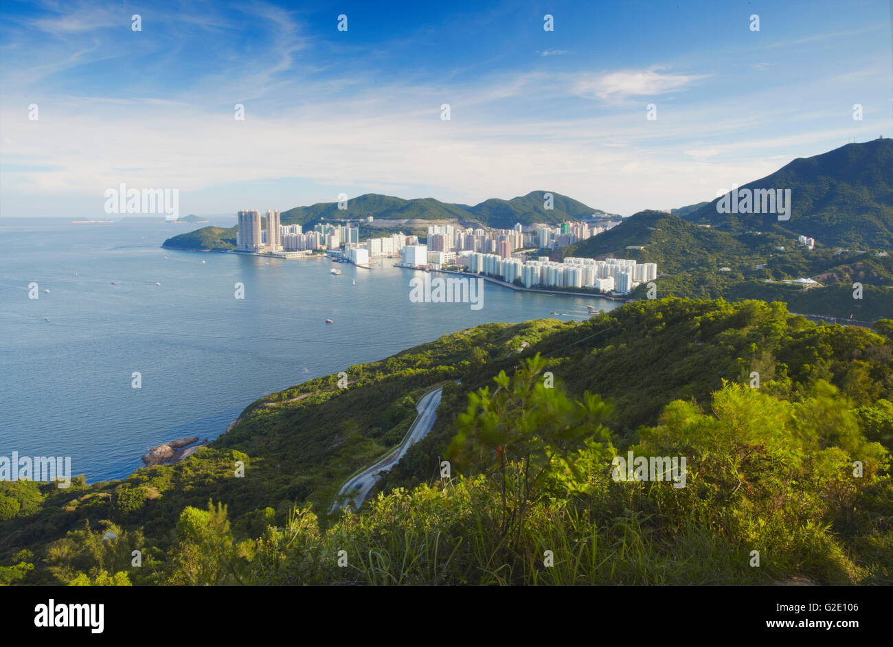 Ansicht von Shau Kei Wan auf Hong Kong Island aus des Teufels Peak, Kowloon, Hong Kong, China Stockfoto