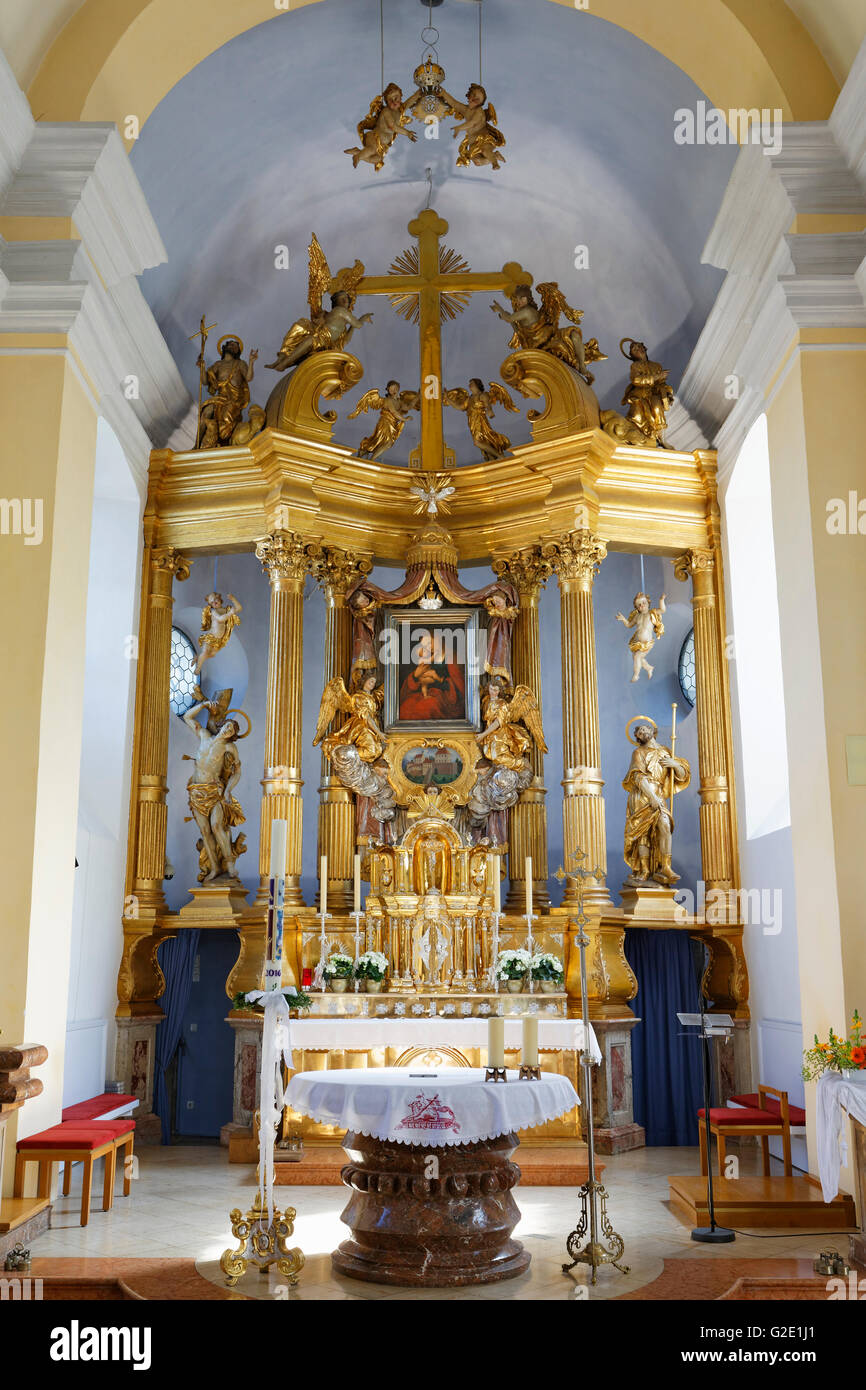 Hochaltar mit Malerei, wundersame Bild, Wallfahrt Kirche Mariahilf, Passau, untere Bayern, Bayern, Deutschland Stockfoto