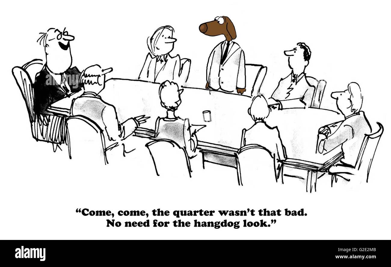 Geschäftliche Karikatur über einen Boss nicht bewusst, die schlechte Nachricht. Stockfoto