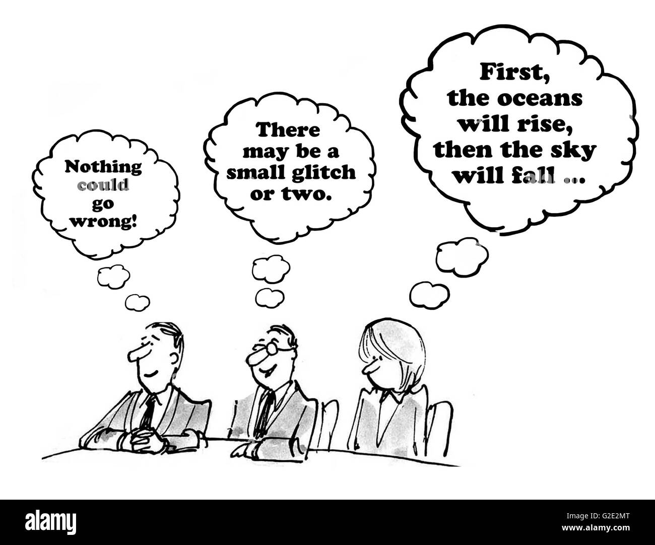 Geschäftliche Cartoon über unterschiedliche Reaktionen auf eine Empfehlung. Stockfoto