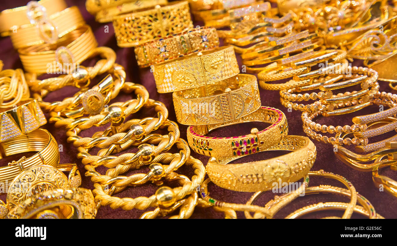 Gold auf der berühmten Gold Souk in Dubai Stockfoto