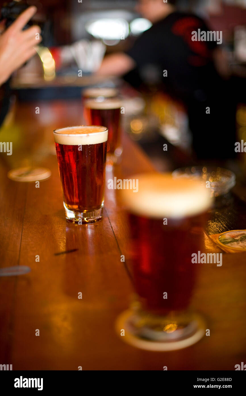 Pint Glas Bier auf Bar Stockfoto