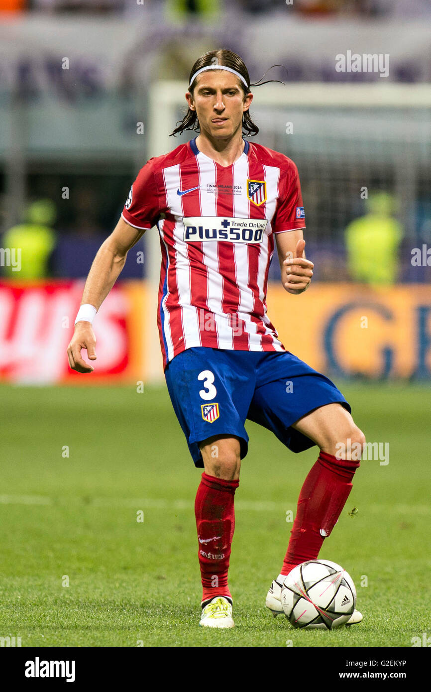 Mailand, Italien. 28. Mai 2016. Filipe Luis (Atletico) Fußball: UEFA Champions League Finale match zwischen Real Madrid 1(5-3) 1 Atletico de Madrid im Stadio Giuseppe Meazza San Siro in Mailand, Italien. © Enrico Calderoni/AFLO SPORT/Alamy Live-Nachrichten Stockfoto