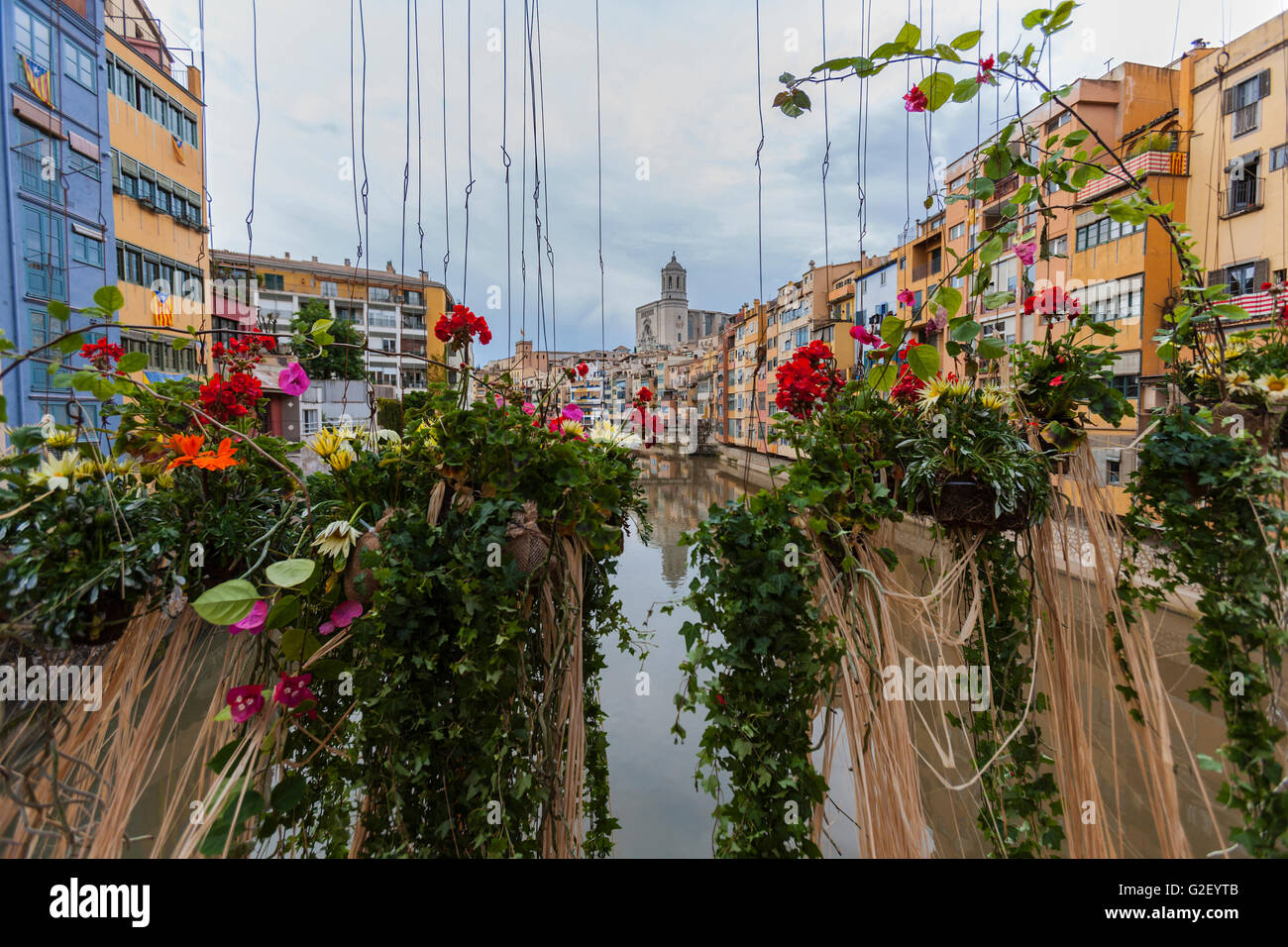 BLUMENKUNST AUSSTELLUNG IN GIRONA. KATALONIEN. Spanien. Stockfoto