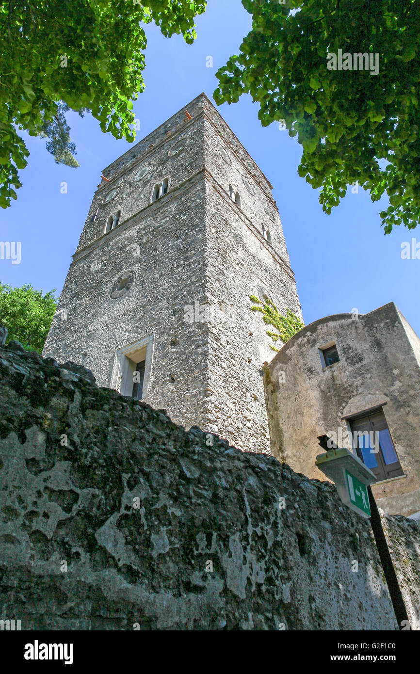 Der Glockenturm oder Campanile bei Villa Rufolo Ravello Amalfi Küste Italien Europa Stockfoto