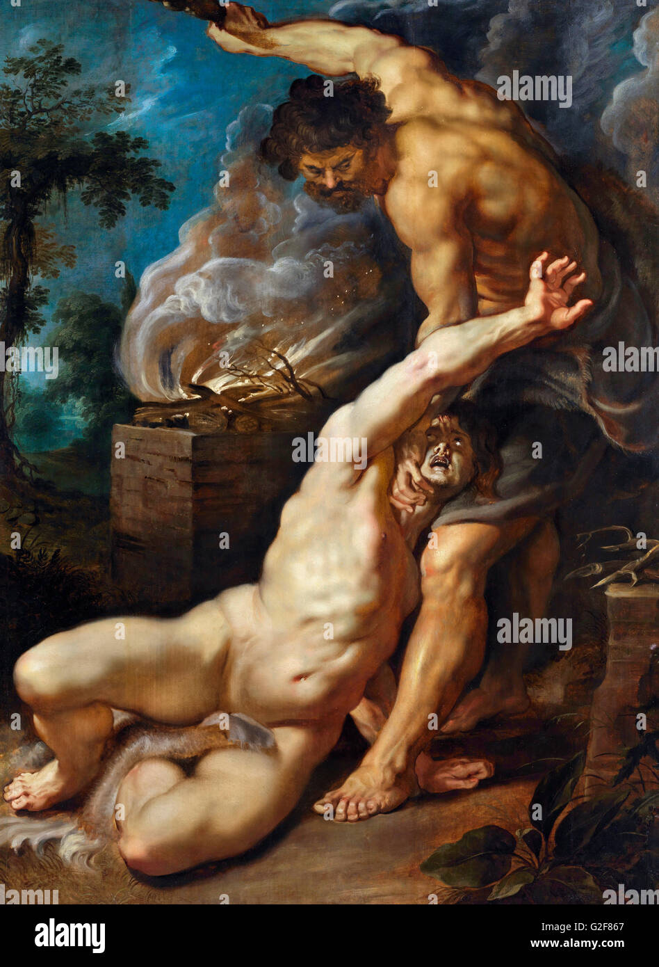 Kain tötet Abel von Rubens, Öl auf Holz, c.1608-09. Kain und Abel waren die beiden ältesten Söhne von Adam und Eva und dieses Gemälde zeigt Kain seinen Bruder erschlagen. Stockfoto