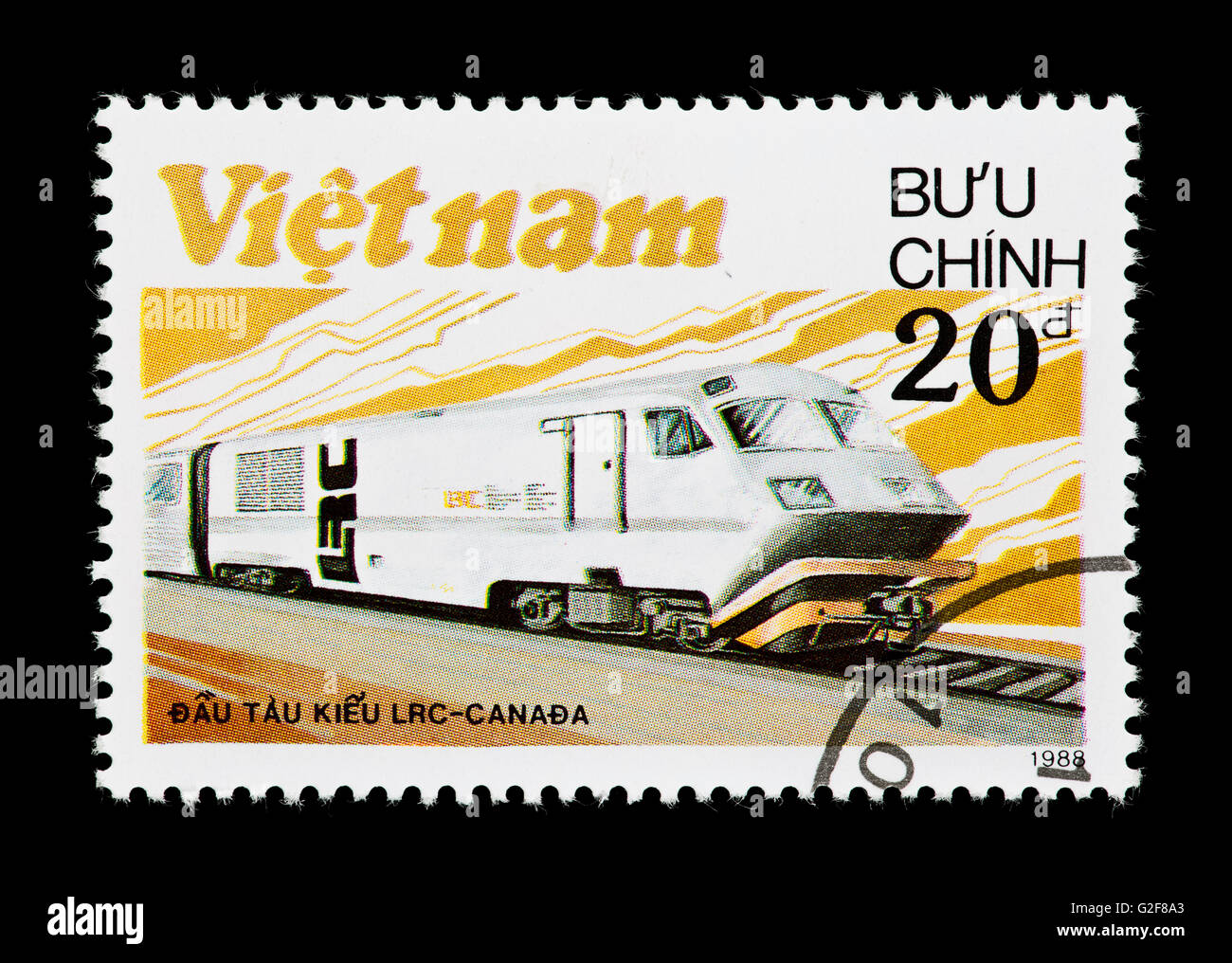 Briefmarke aus Vietnam, die Darstellung einer LRC-Lokomotive aus Kanada Stockfoto