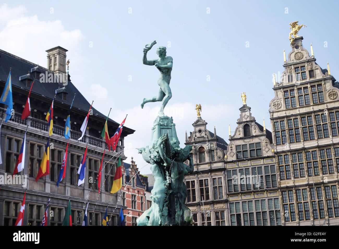 Brabo-Brunnen, Grote Markt, Antwerpen Stockfoto