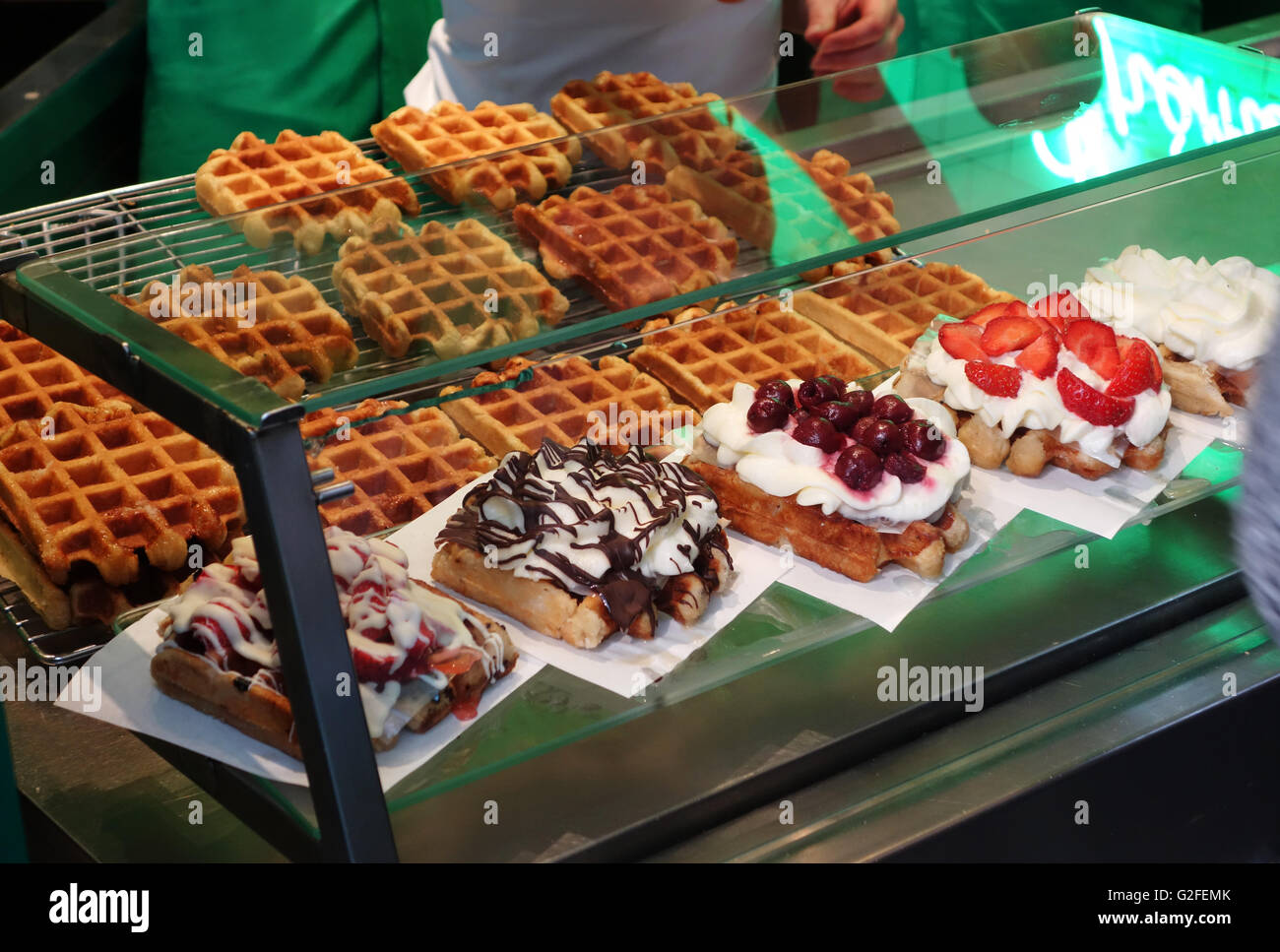 Zucker Waffeln bei Crème De La Crème, eine Eisdiele in Antwerpen, Belgien Stockfoto