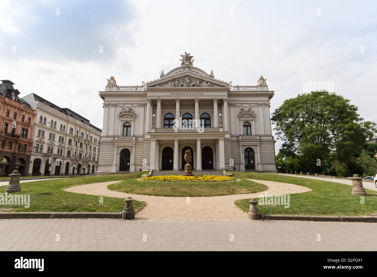 Die Fassade das Mahen-Theater in Brunn, Tschechische Republik. Stockfoto