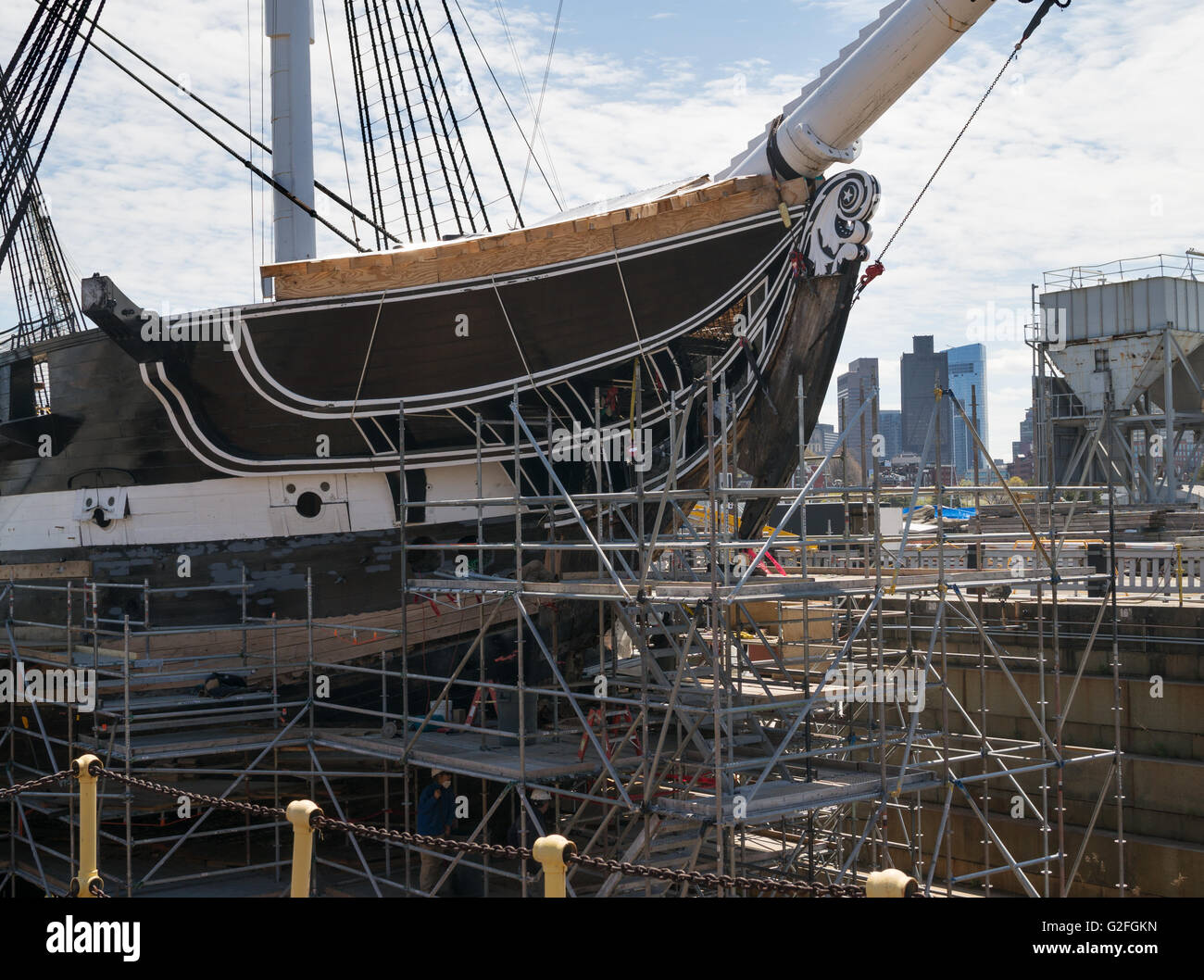 USS Constitution unterziehen Reparaturen Charlestown Navy Yard Boston, Massachusetts, USA Stockfoto