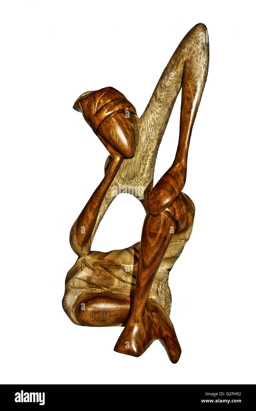 Der Denker - afrikanisch, Hand nachgegeben Skulptur aus tropischen Hartholz hergestellt. Ausschnitt der Skulptur. Stockfoto