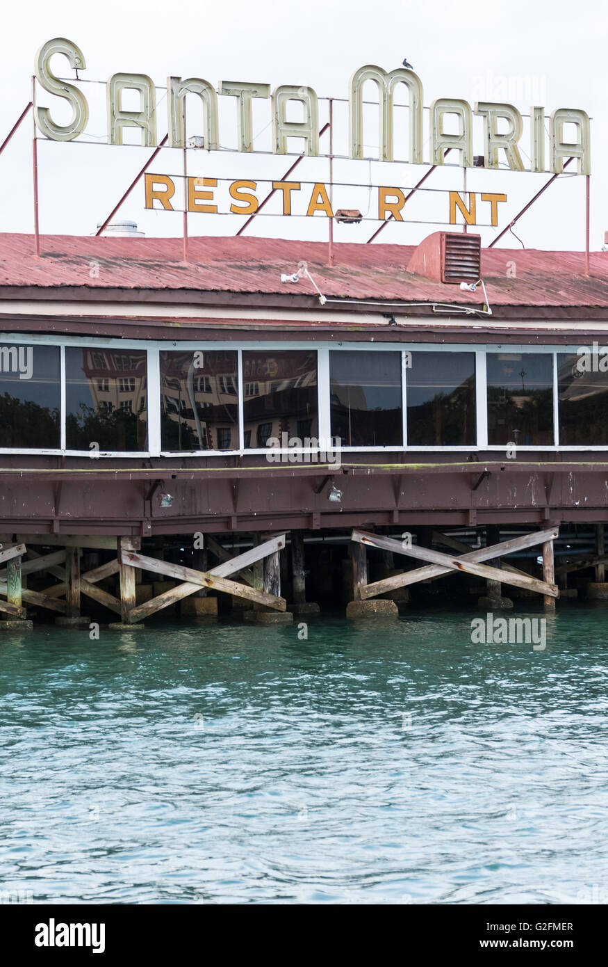 Verlassen Wahrzeichen Santa Maria Restaurant in Matanzas Bucht entlang der St. Augustine, Florida alten städtischen Uferpromenade. Stockfoto