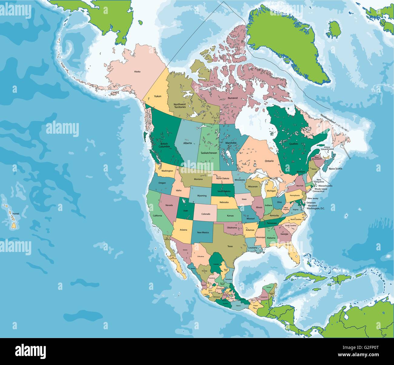 Nordamerika-Karte mit USA, Kanada und Mexiko Stock-Vektorgrafik - Alamy
