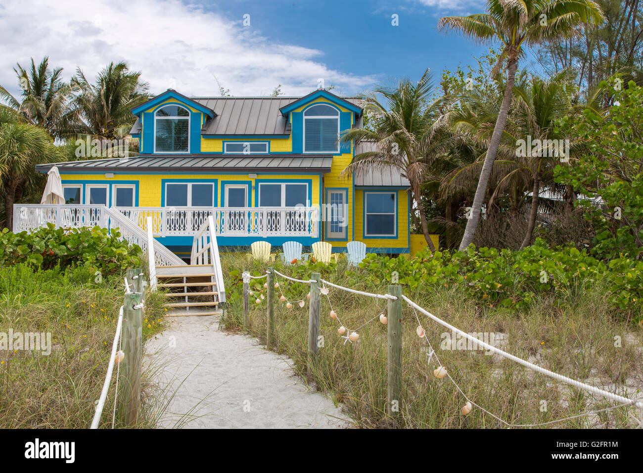 Ferienhaus am Strand am Golf von Mexiko auf Captiva Island, Florida Stockfoto
