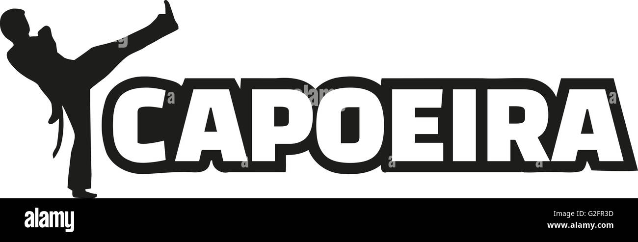 Capoeira-Wort mit Kämpfer Stockfoto