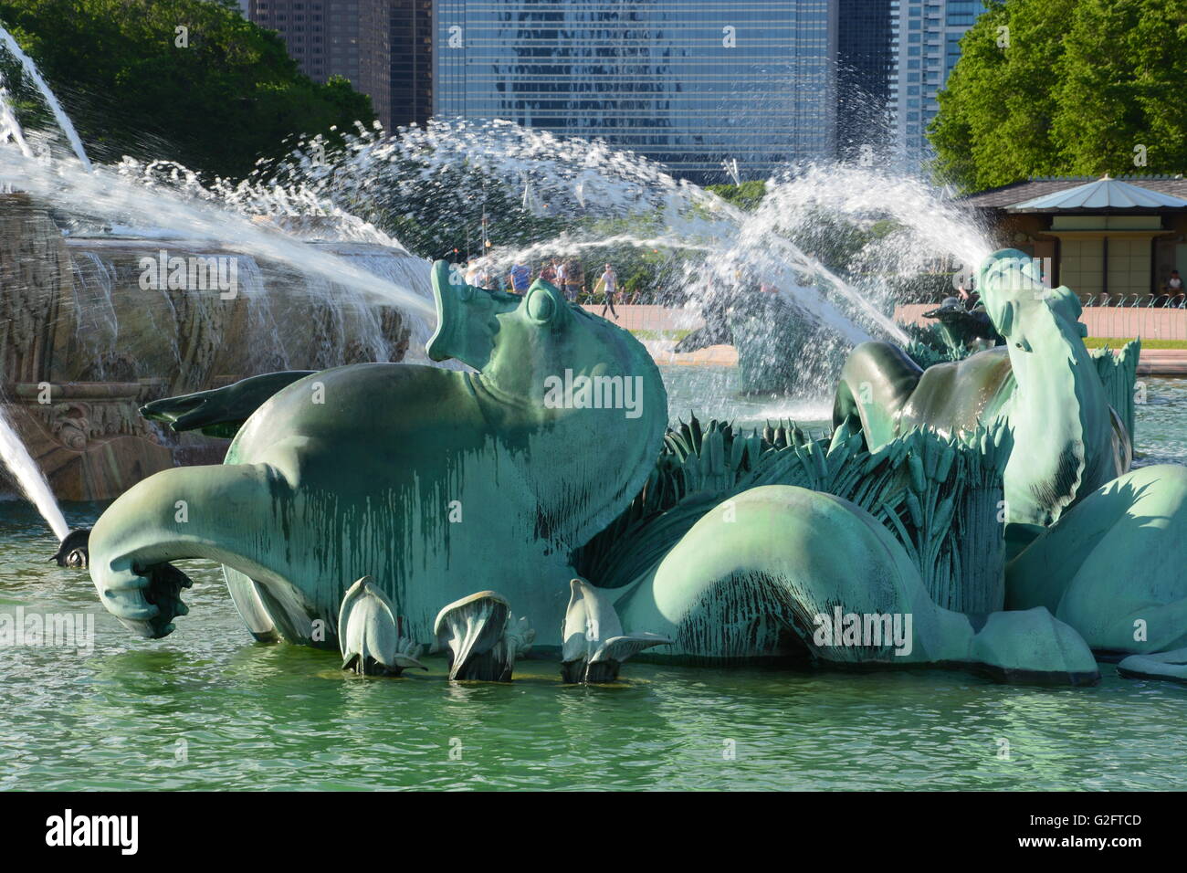 Chicagos Buckingham Fountain im Grant Park. Stockfoto