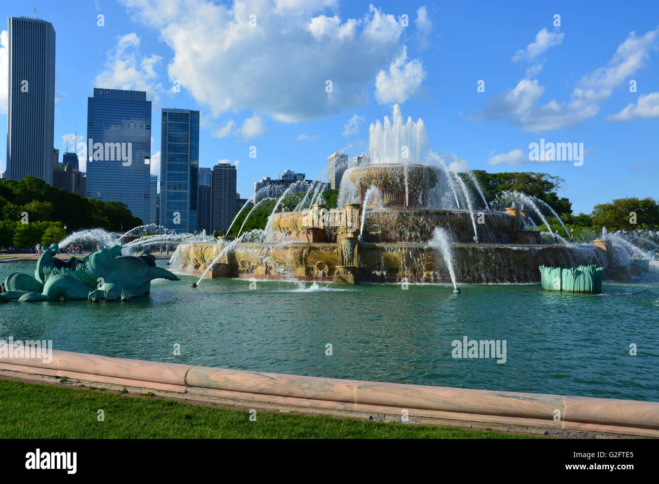 Chicagos Buckingham Fountain im Grant Park. Stockfoto