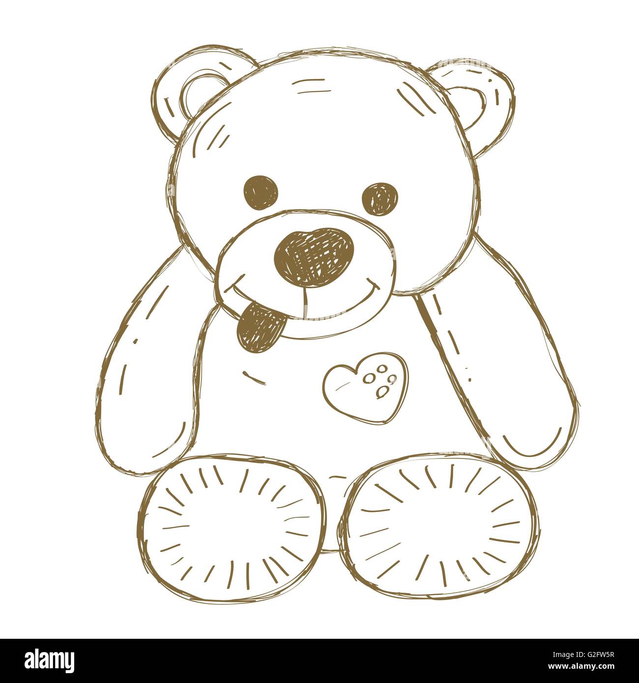 Hand gezeichnet isoliert Teddybär. Doodle-Vektor-Illustration. Stock Vektor