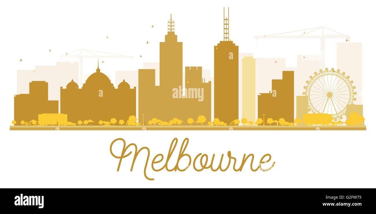 Melbourne City Skyline goldene Silhouette. Vektor-Illustration. Einfache flache Konzept für Tourismus Präsentation, Banner, Plakat oder Stock Vektor
