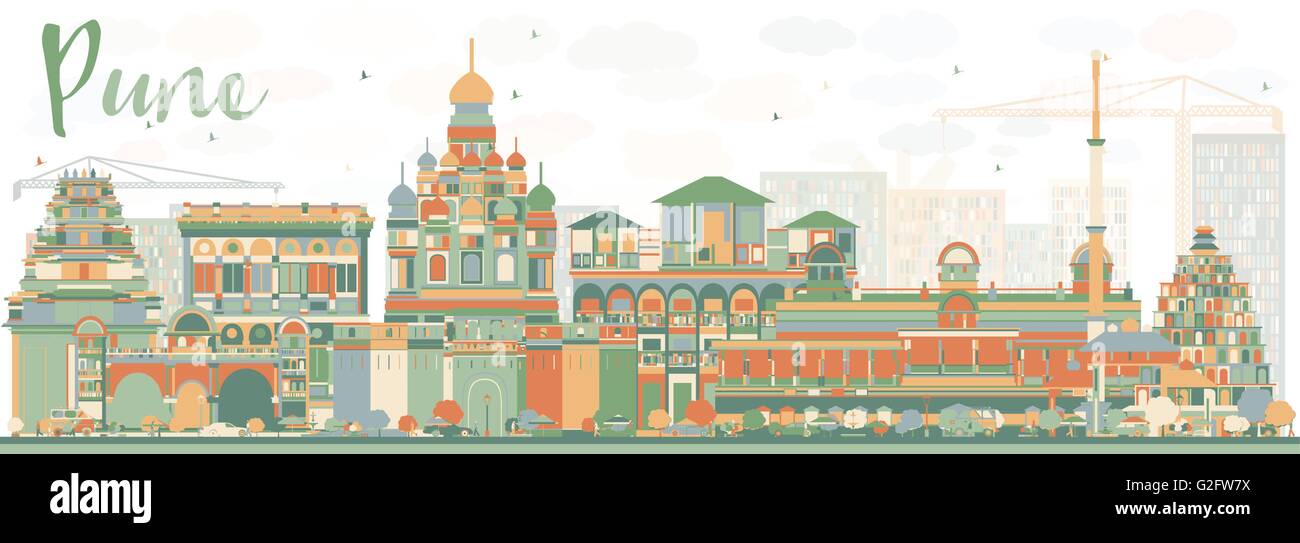 Abstrakte Pune Skyline mit Farbe Gebäuden. Vektor-Illustration. Geschäftsreisen und Tourismus-Konzept mit historischen Gebäuden. Stock Vektor