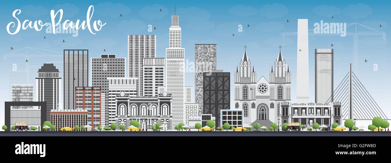 Sao Paulo-Skyline mit grauen Gebäuden und blauer Himmel. Vektor-Illustration. Geschäftsreisen und Tourismus-Konzept Stock Vektor