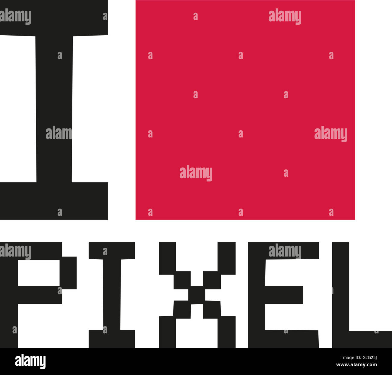 Ich liebe Pixel mit roten Quadrat Stockfoto