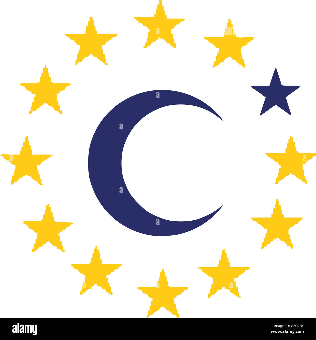 Flagge der Europäischen Union mit Islam-symbol Stockfoto