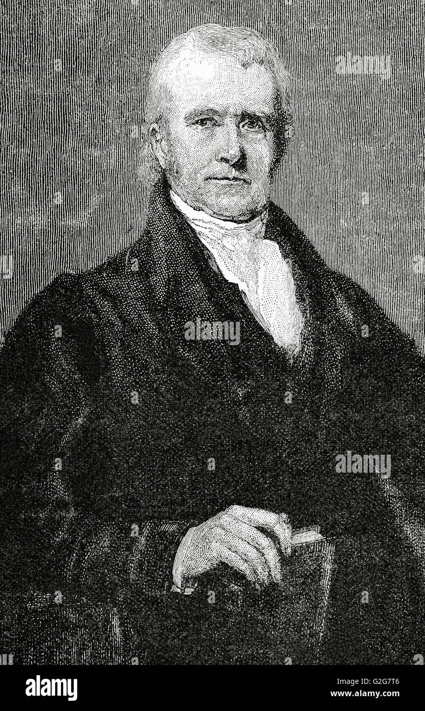 John Marshall (1755-1835). 4. Oberrichter der Vereinigten Staaten. Porträt. Gravur in Universalgeschichte, 1835. Stockfoto
