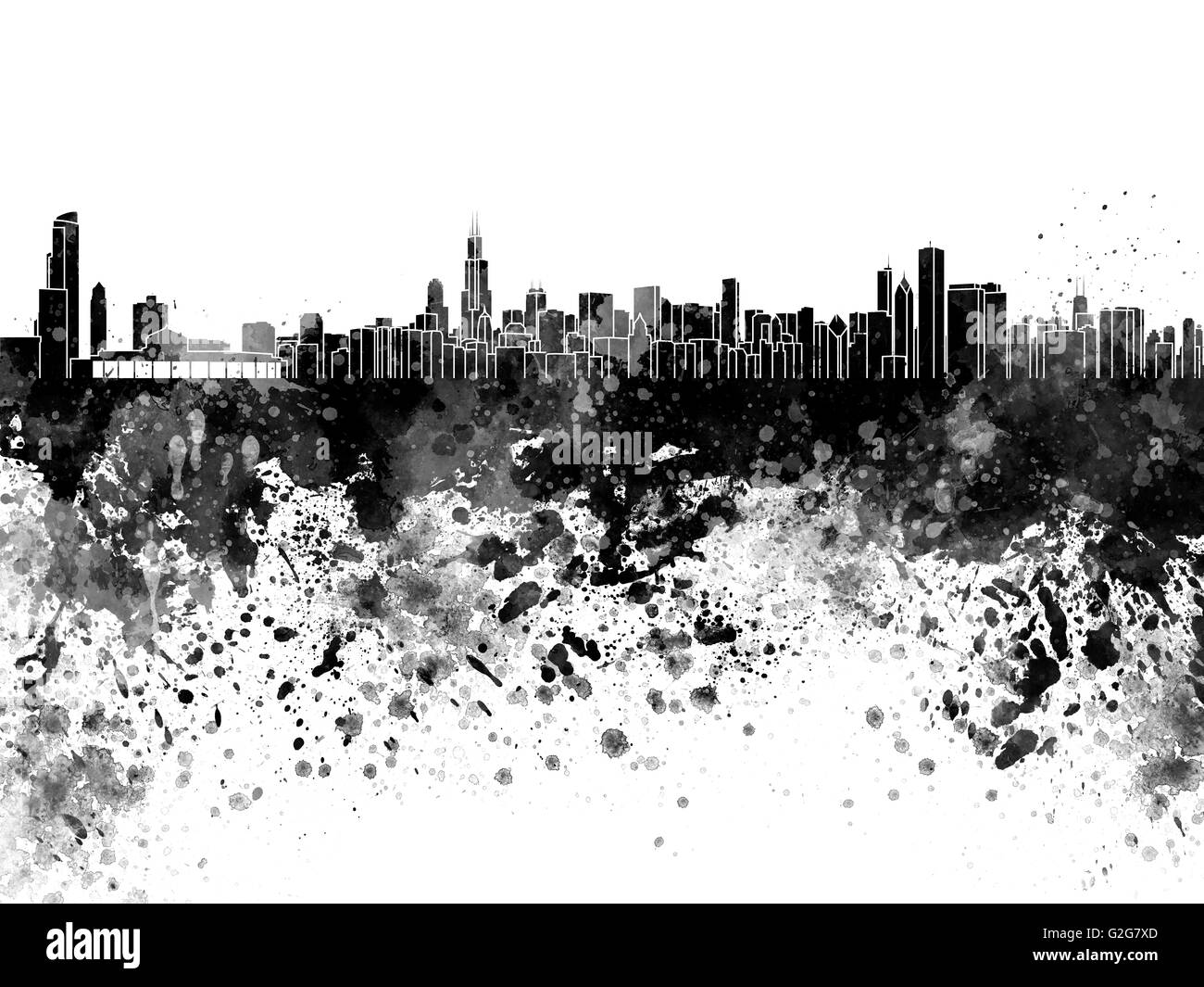 Skyline von Chicago in schwarz Aquarell Stockfoto