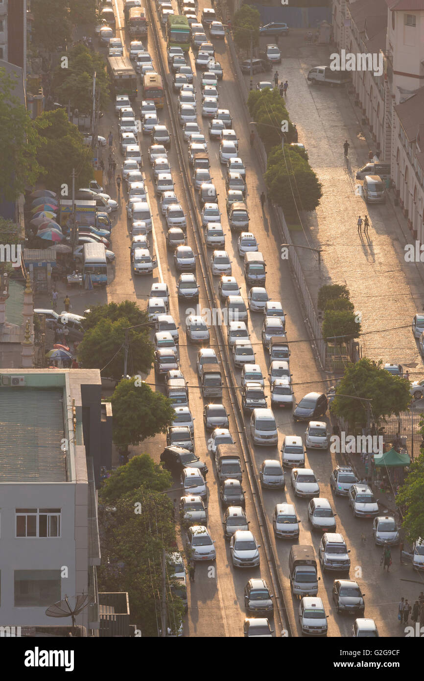 Erhöhte Ansicht der Stau, Yangon, Myanmar Stockfoto