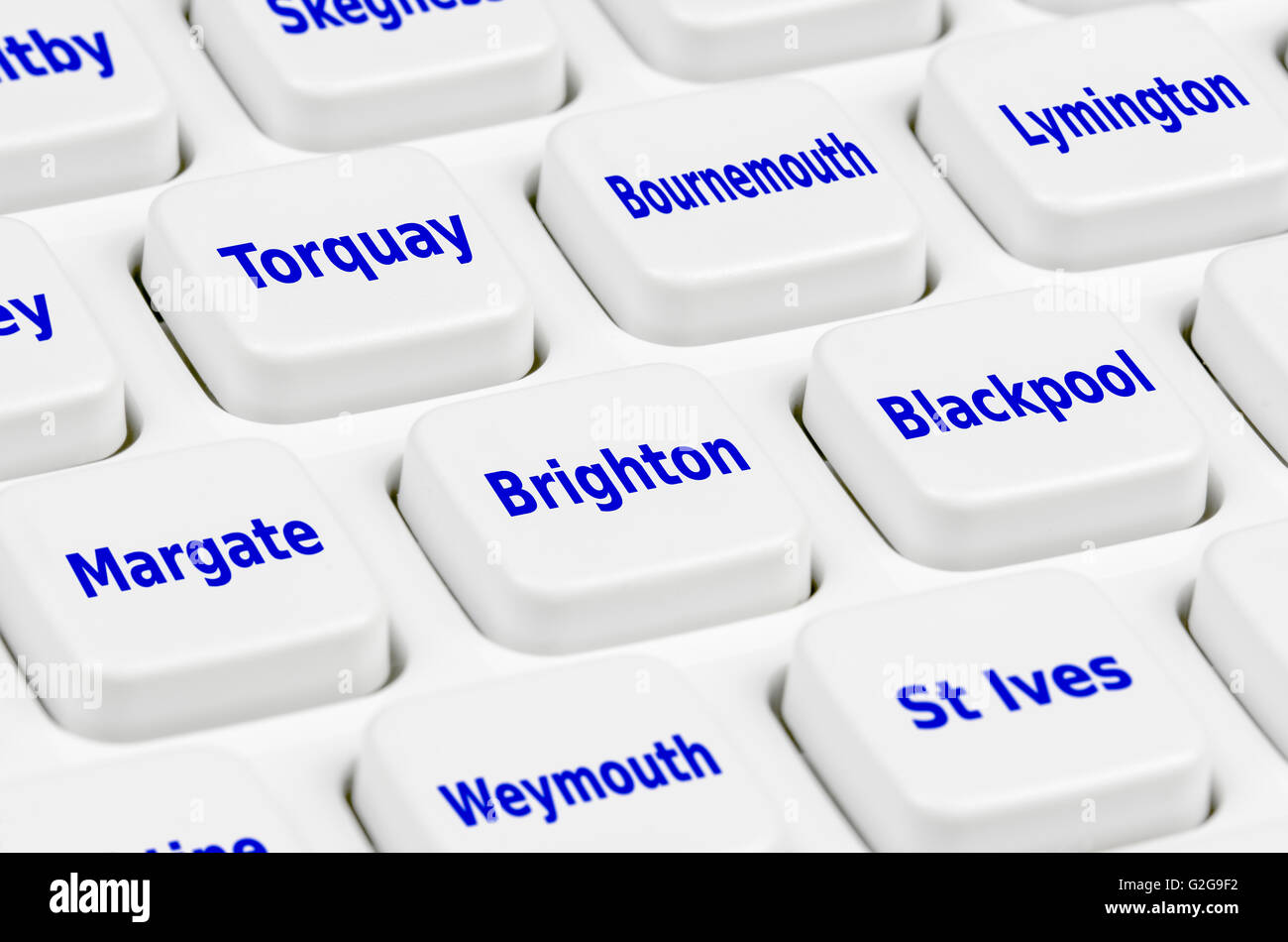 UK Urlaub Zieloptionen auf einer Computertastatur. Stockfoto
