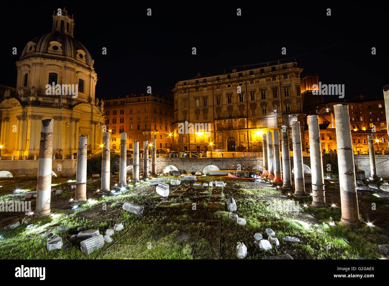 Trajan Forum in der Nacht, Rom, Italien. Foro di Traiano, Roma Stockfoto