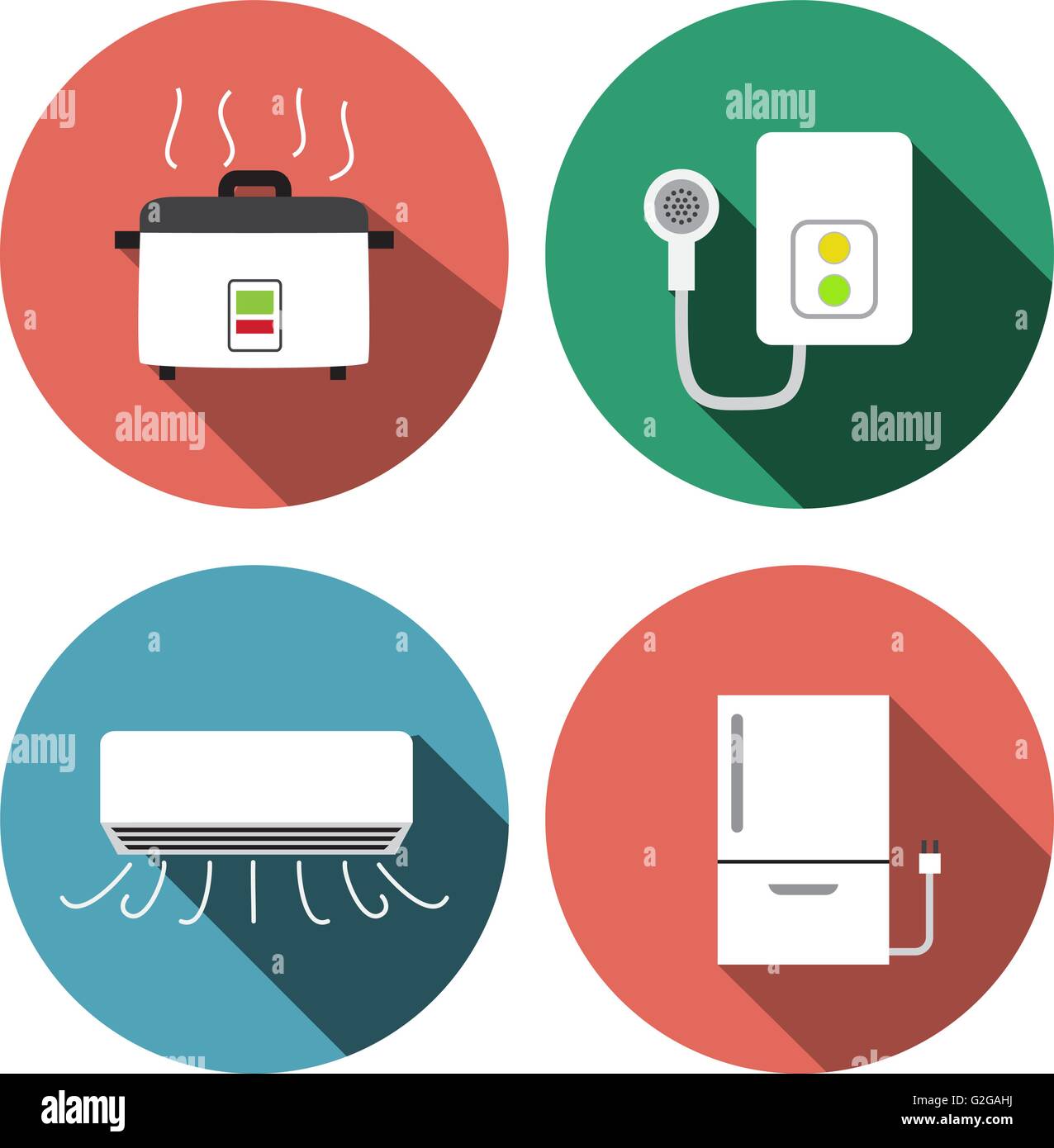 Durchlauferhitzer, Klimaanlage, Herd Symbole Reis, Vektor Stock Vektor