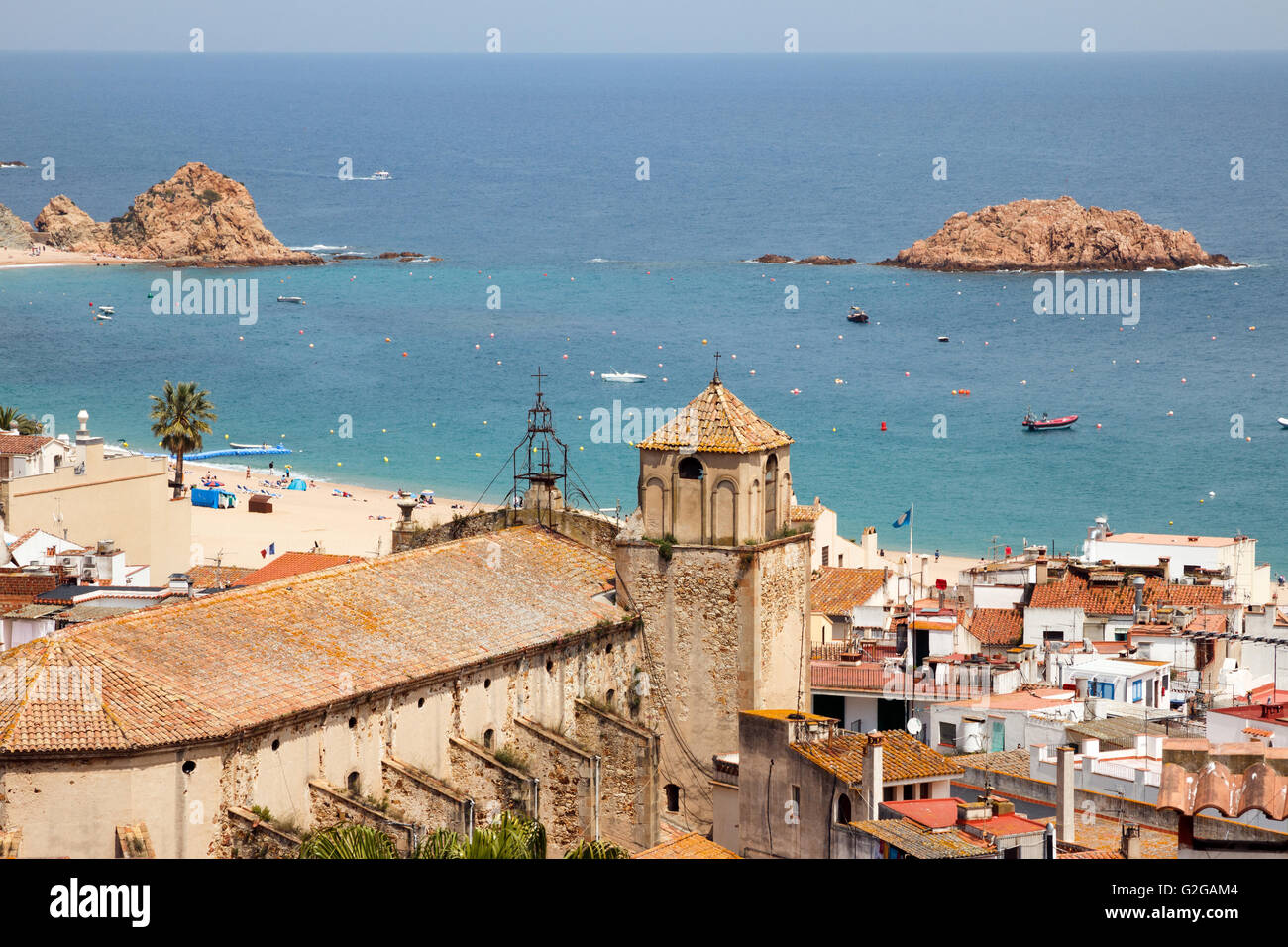 Blick auf den Strand von Tossa de Mar-Costa Brava, Spanien Stockfoto