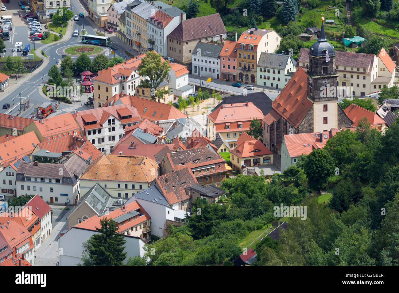 Blick vom Königstein Festung über der Stadt Königstein, Königstein, Sächsische Schweiz Region, Niedersachsen, Deutschland Stockfoto