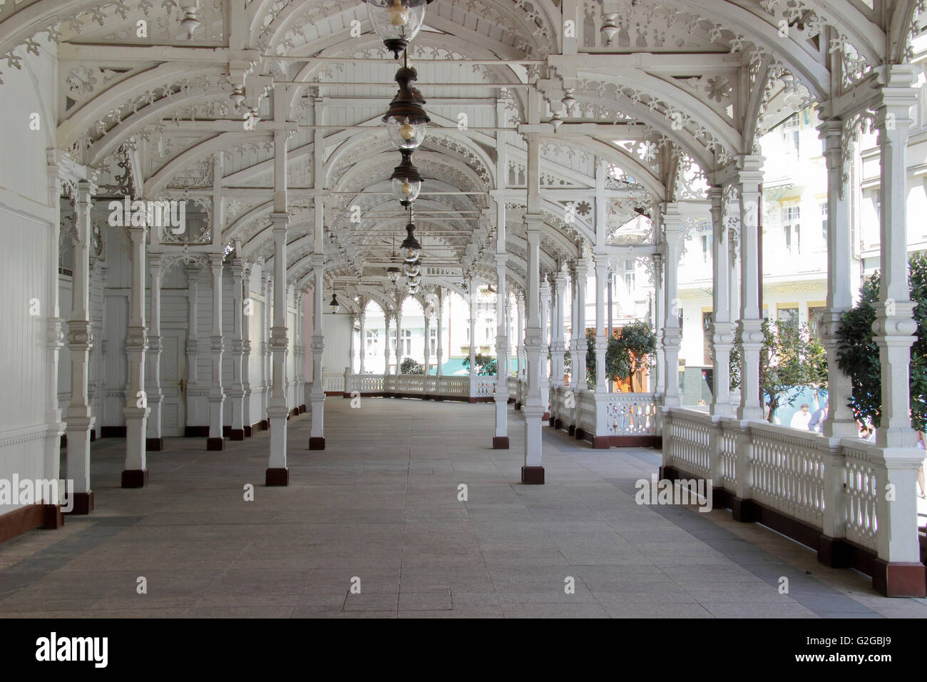 Markt, Kolonnade, Karlsbad, Karlovy Vary Region, Böhmen, Tschechien Stockfoto