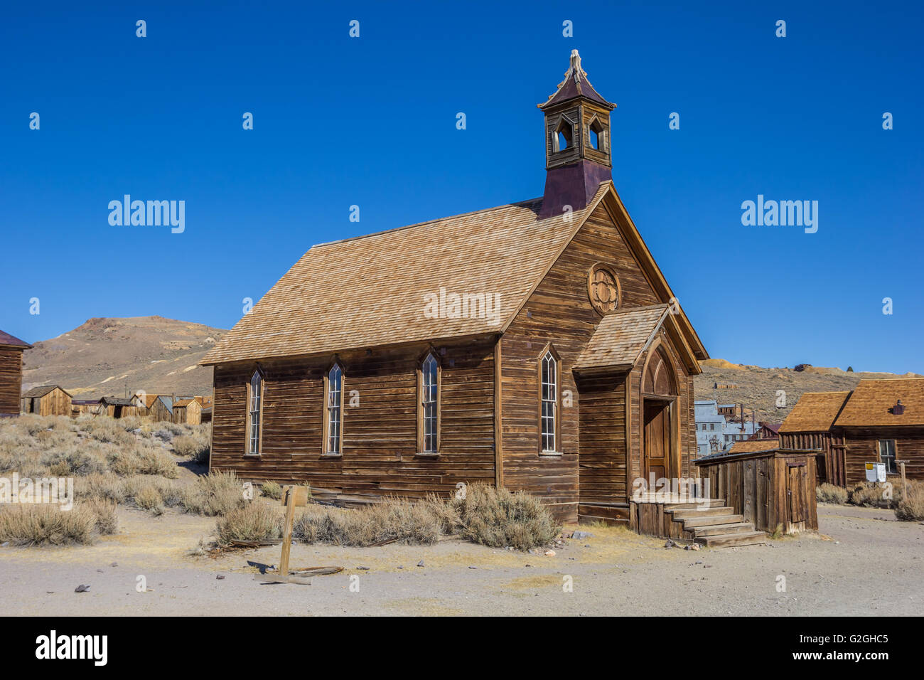 Alte Kirche in verlassene Geisterstadt Bodie, Kalifornien, USA Stockfoto