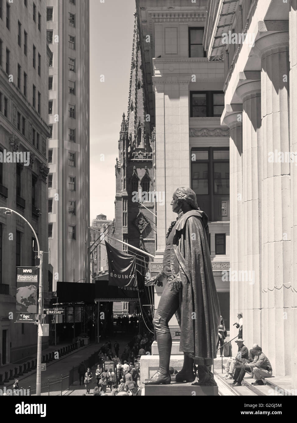 Federal Hall und George-Washington-Statue an der Wall Street Stockfoto