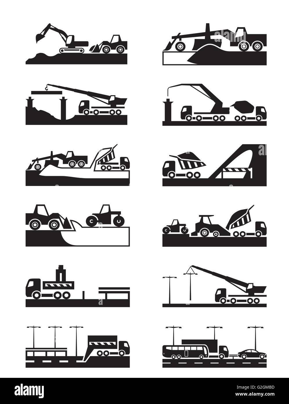 Bau von Straßen, Brücken und Tunnel - Vektor-illustration Stock Vektor